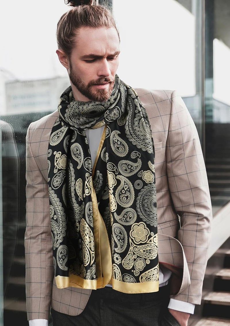 GERINLY وشاح طويل بملمس الحرير للرجال، خفيف الوزن، لفات ملابس العمل، للرجال، أوشحة بدلة على الطراز الأوروبي - Image 4